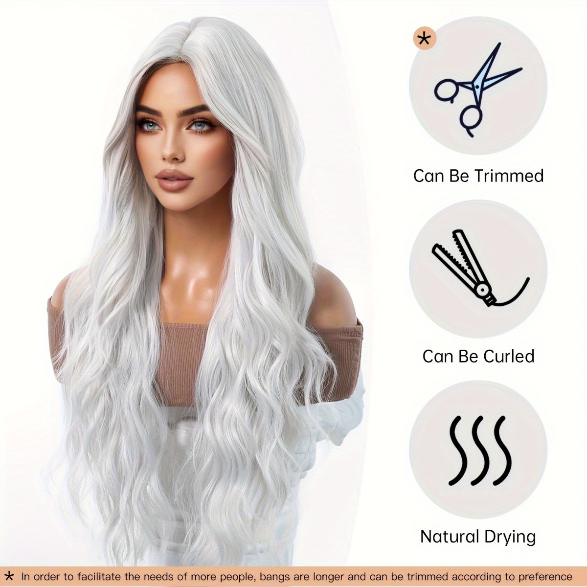 Hair Care Wavy Hair - Anxin Marka Sentetik Elyaf Peruk: Gümüş-Beyaz
