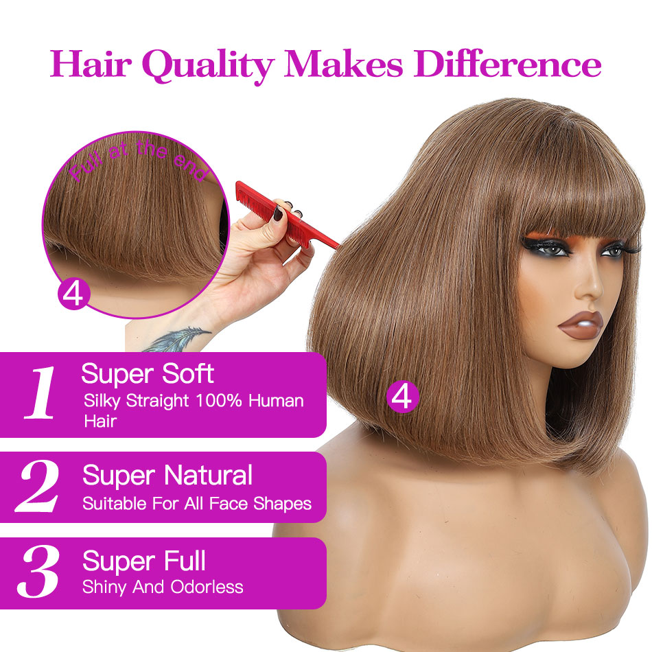 Kısa Bob Kahverengi Düz Gerçek - Hair Care Women incelemesi ve fiyatı